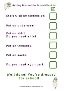 Getting Dressed For School Checklist Boys