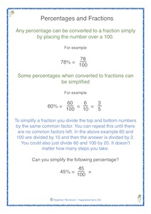 Percentages and Fractions Free Printable Resource