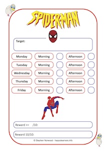 Spiderman Reward Chart Weekly 10 Sessions