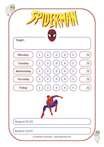 Spiderman Reward Chart Weekly 25 Sessions